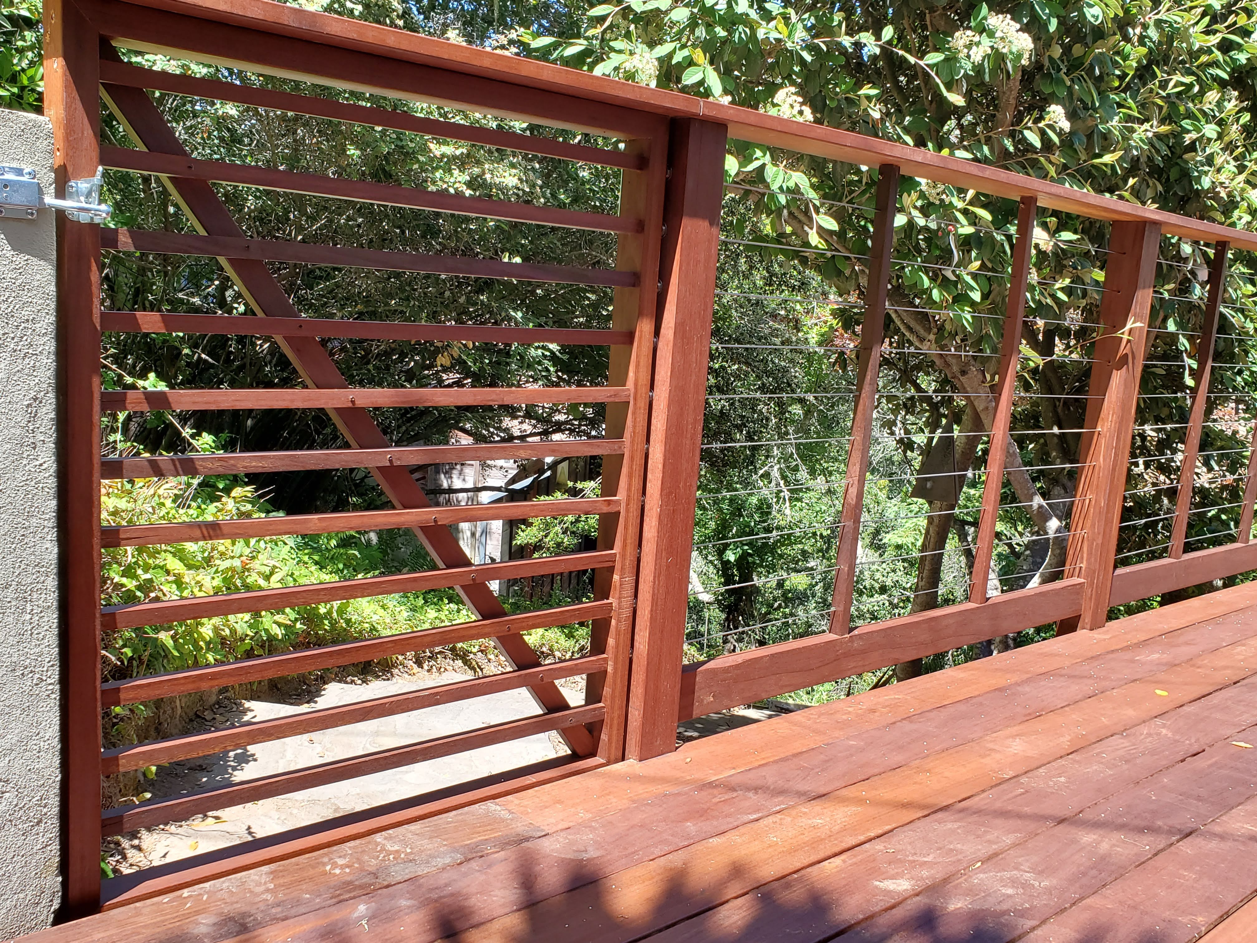 Redwood deck railing
